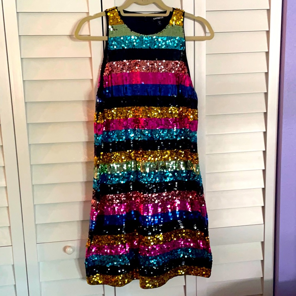 Striped fully sequined body con dress from Express large